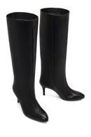 Woman Black Thin High-Heeled Leather Boots | Derimod