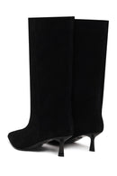 Woman Black Short Thin-Heeled Suede Short Boots | Derimod