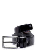 Men's Black Leather Patent Leather Belt | Derimod