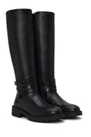 Woman Black Zip Closure Leather Boots | Derimod