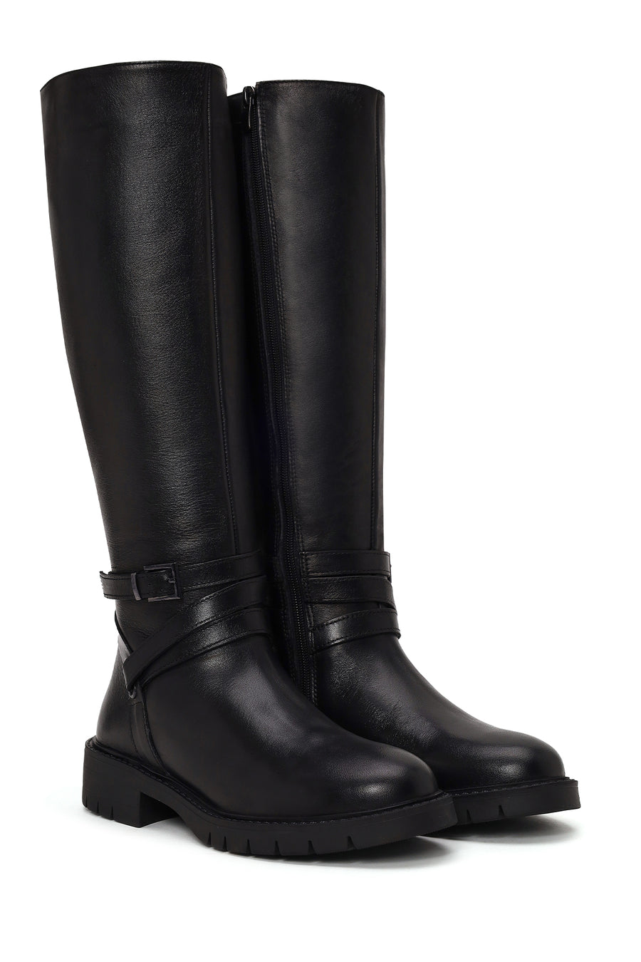 Woman Black Zip Closure Leather Boots