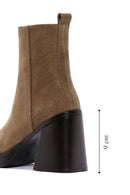 Women's Brown Suede Leather Heeled Boots | Derimod