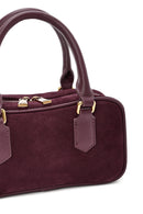 Women's Burgundy Long Strap Suede Leather Mini Handbag | Derimod