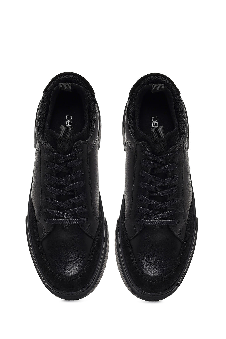 Erkek Siyah Bağcıklı Kalın Tabanlı Deri Sneaker