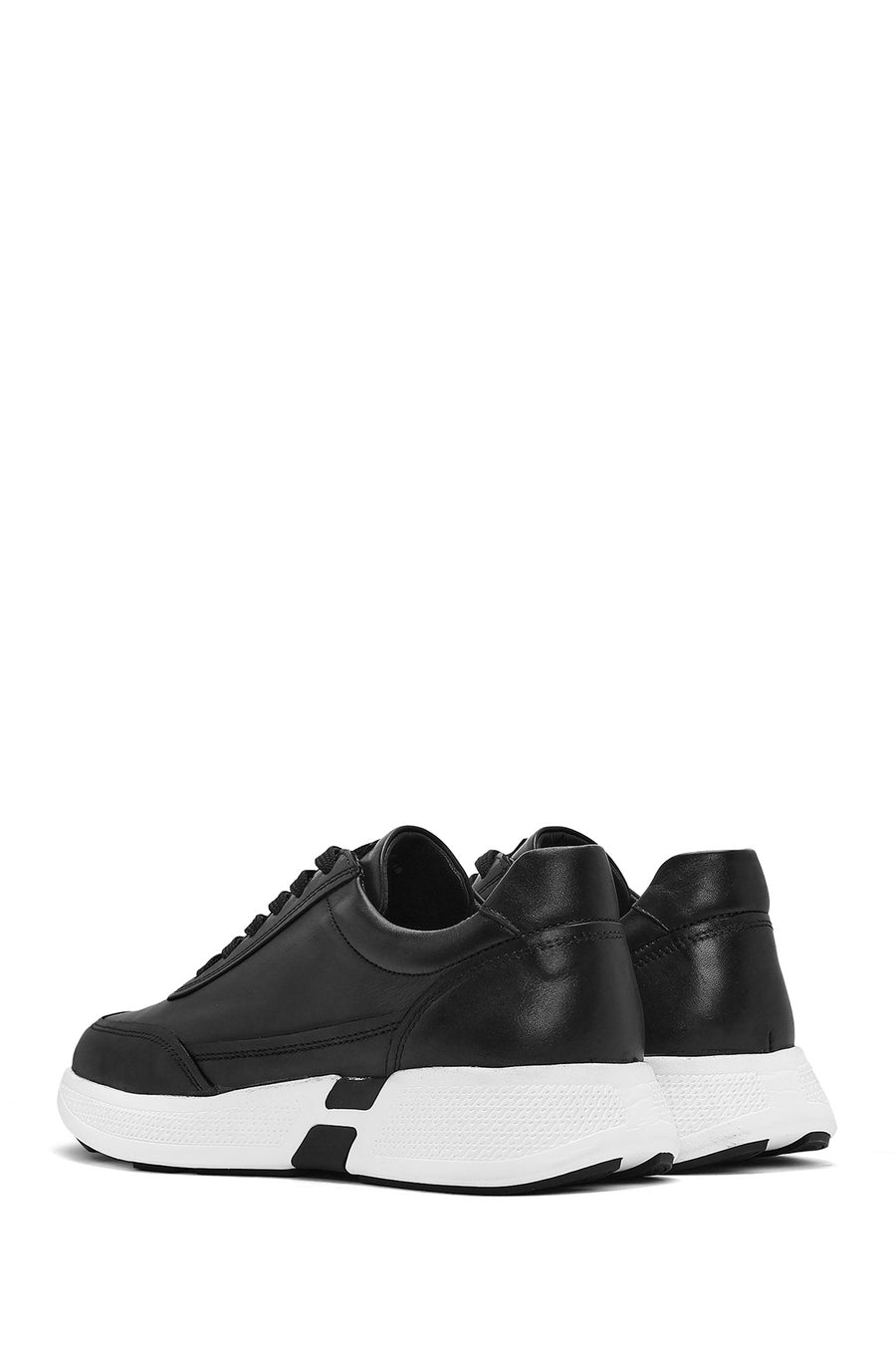 Erkek Siyah Bağcıklı Kalın Tabanlı Deri Sneaker