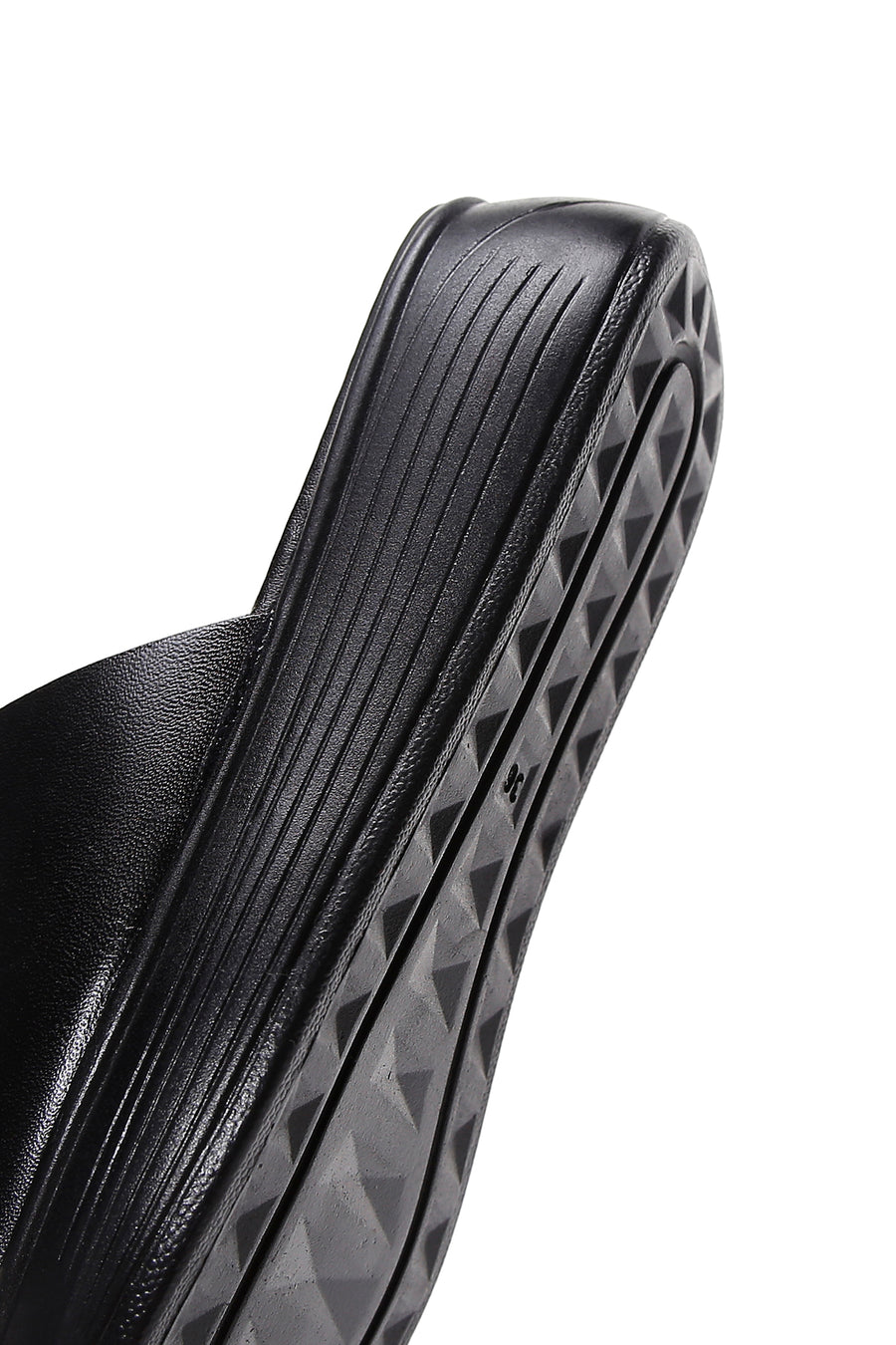 Women's Black Thick Soled Leather Slippers