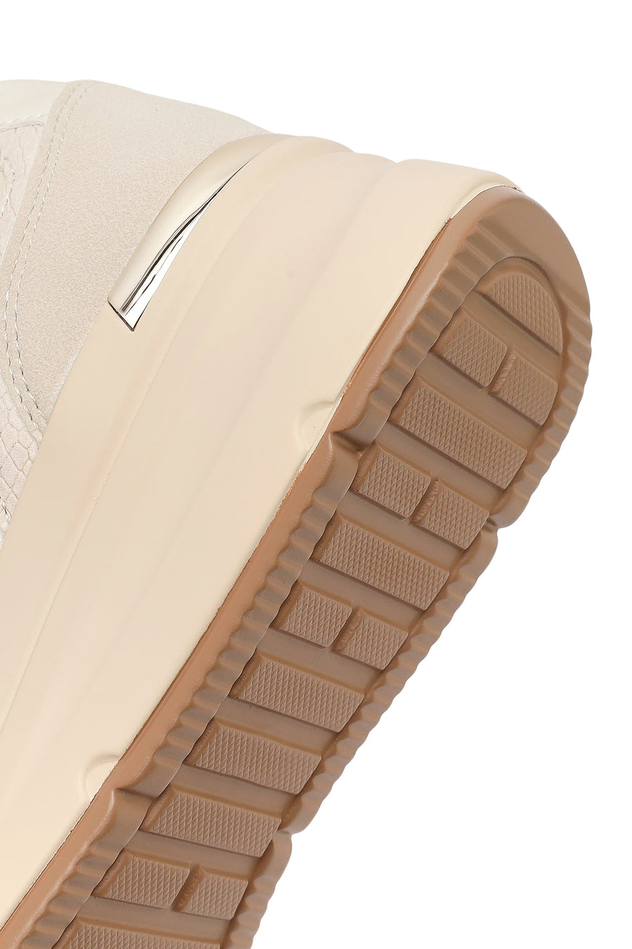 Kadın Bej Yandan Fermuarlı Bağcıklı Kalın Tabanlı Sneaker