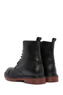 Men's Black Zippered Lace-Up Leather Combat Boots | Derimod