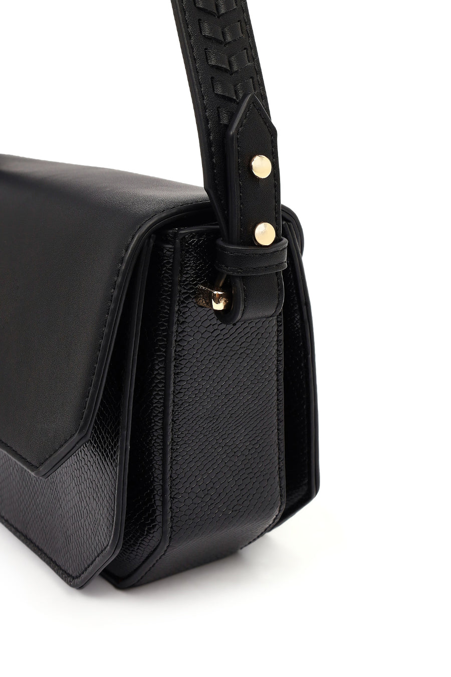 Women's Black Long Strap Patterned Crossbody Bag