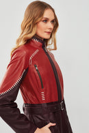 Carmen Women's Burgundy Leather Trench Coat | Derimod