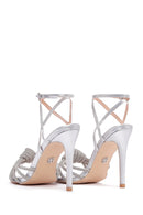 Women's Silver Stone Thin Heeled Leather Sandals | Derimod