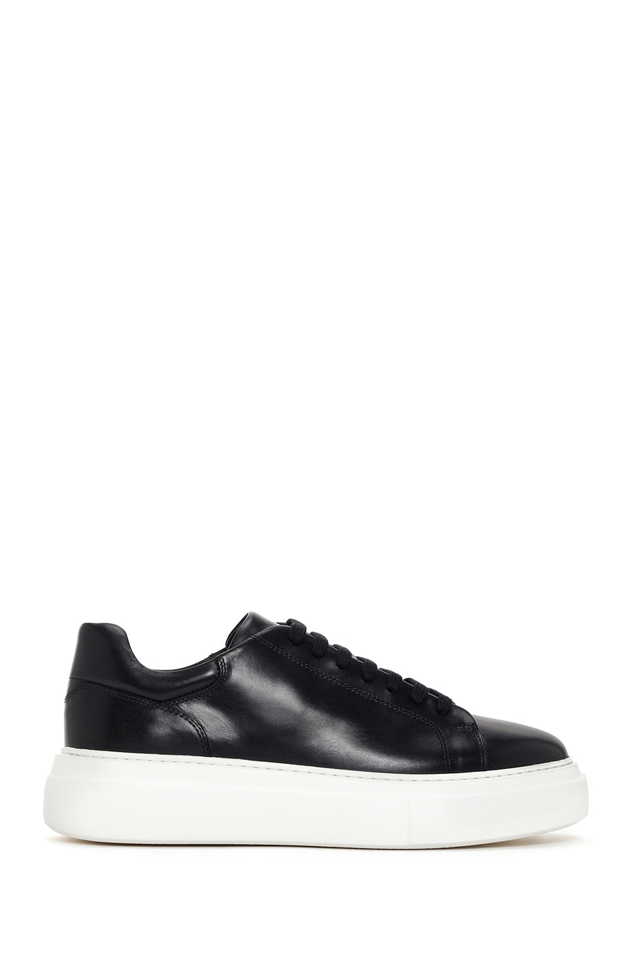 Men's Black Lace-up Thick-Sole Leather Sneaker 24WFD740618 | Derimod