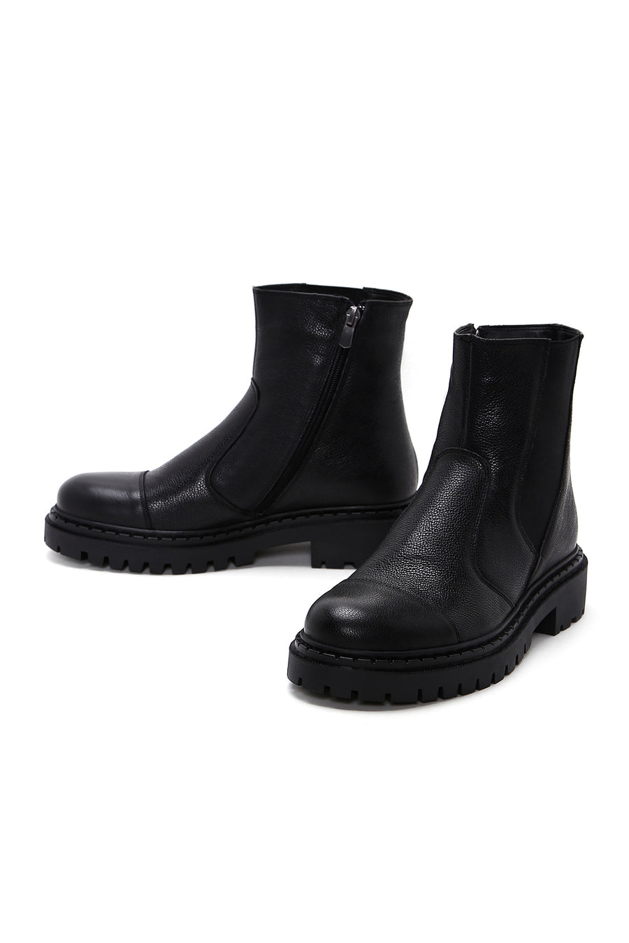 Men's Black Leather Zippered Boots