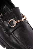 Women's Black Buckle Detailed Leather Comfort Loafer | Derimod