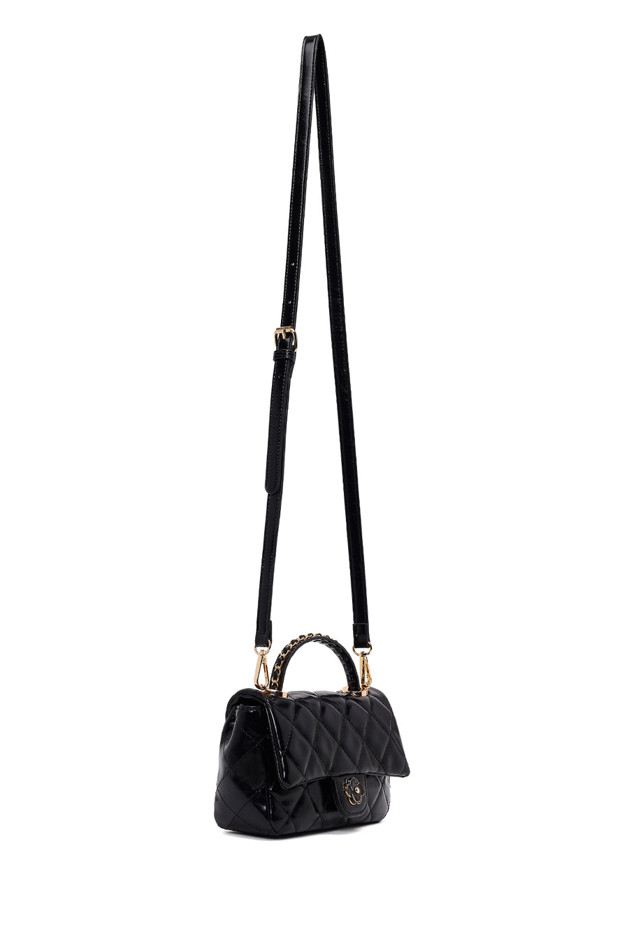 Woman Black Long-Strap Quilted Shoulder Bag