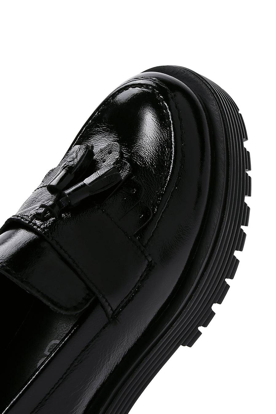 Kadın Siyah Püsküllü Deri Maskülen Loafer
