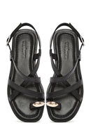 Women's Black Leather Ankle Buckle Sandals | Derimod