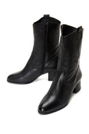 Women's Black Zippered Thick Heel Leather Casual Boots | Derimod