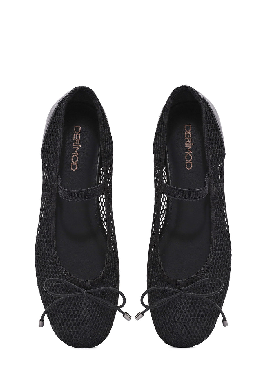 Women's Black Fabric Fishnet Ballerinas