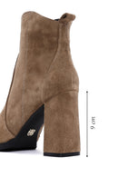 Women's Brown Suede Leather Heeled Boots | Derimod