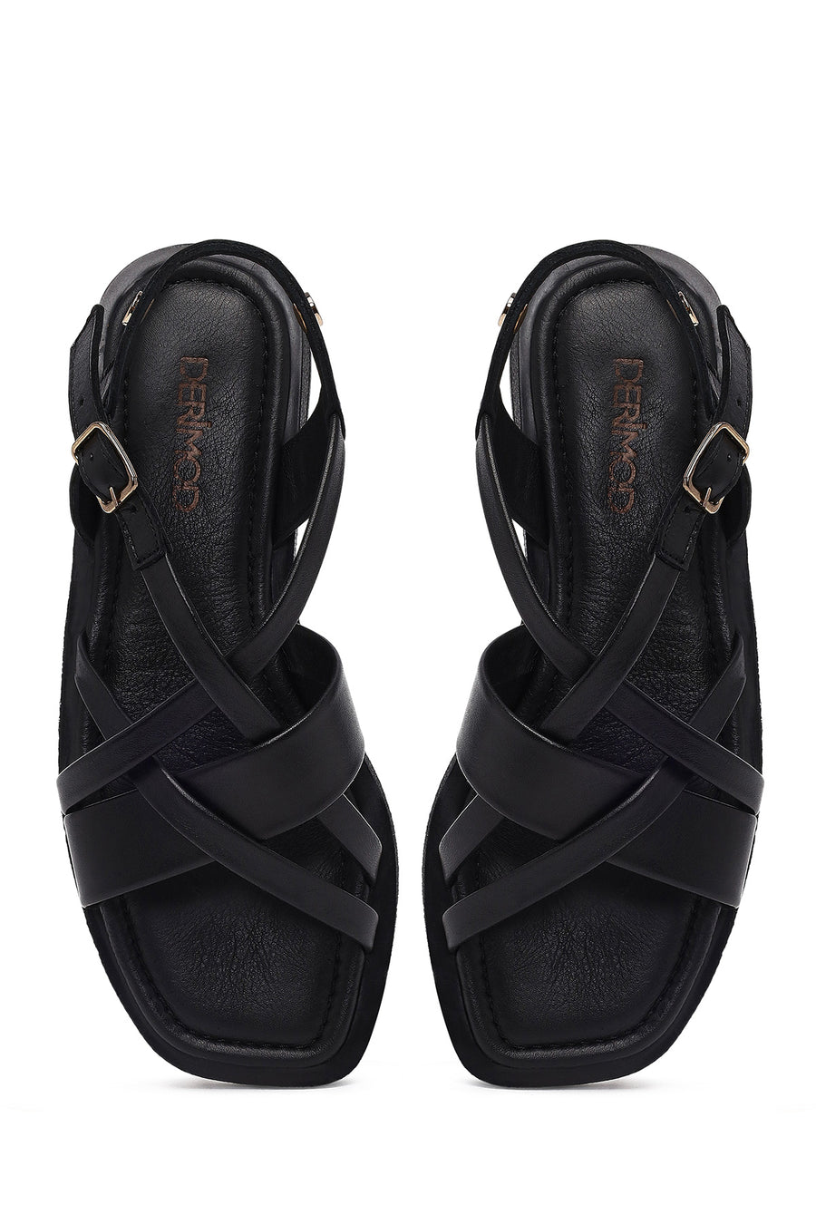 Women's Black Buckled Leather Sandals