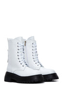 Women's White Leather Zippered Boots | Derimod