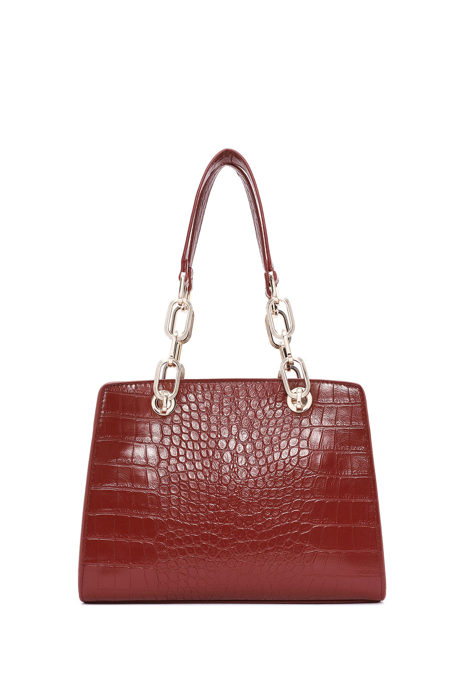 Women's Claret Red Long Strap Crocodile Patterned Classic Shoulder Bag