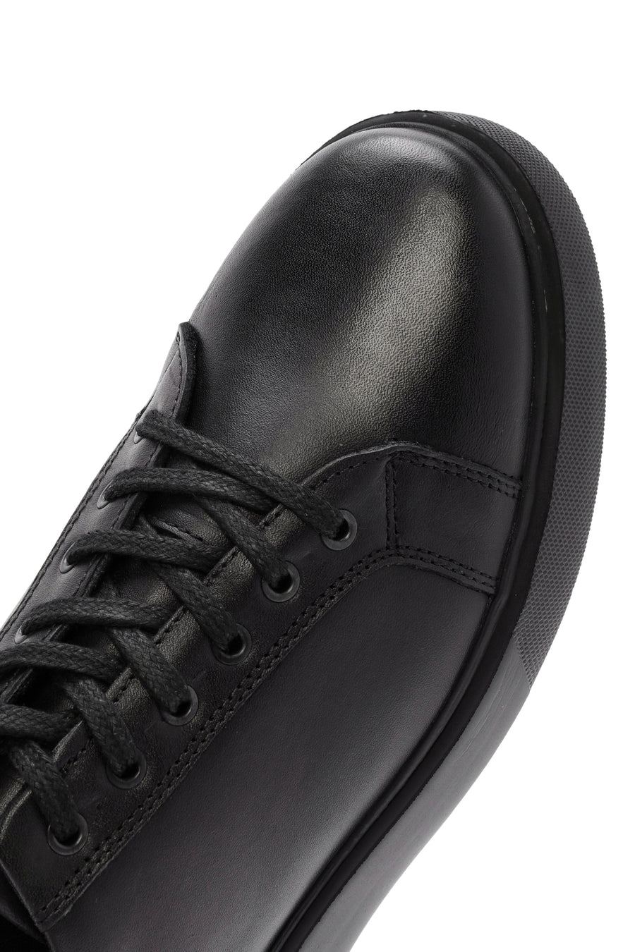 Erkek Siyah Bağcıklı Deri Sneaker