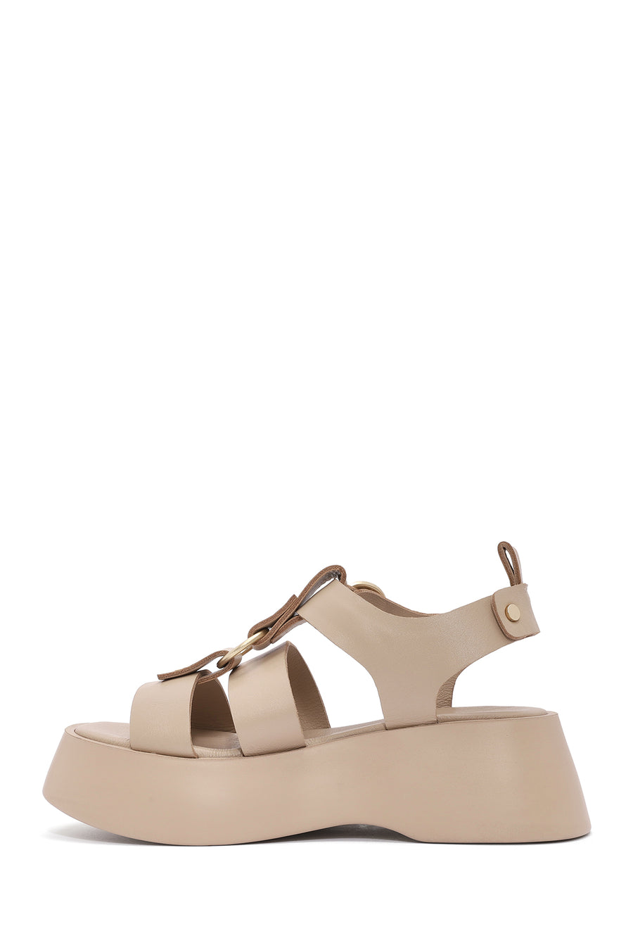 Women's Beige Ankle Strap Thick Soled Leather Sandals