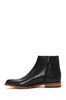 Men's Black Leather Zippered Classic Boots | Derimod