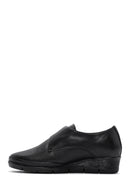 Women's Black Leather Wedge Heeled Comfort Shoes | Derimod