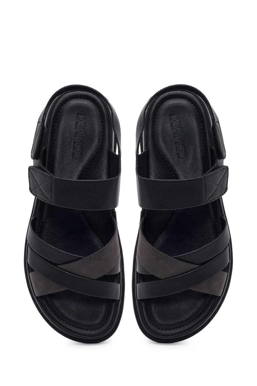 Women's Black Strapped Thick-Soled Comfort Sandals