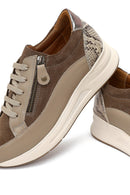Women's Mink Lace-Up Thick-Soled Leather Sneaker | Derimod