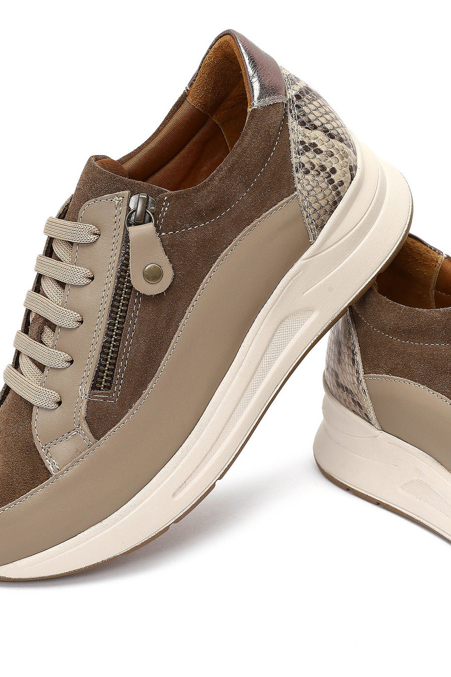 Women's Mink Lace-Up Thick-Soled Leather Sneaker