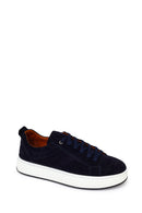 Male Navy Lace-up Suede Leather Sneaker | Derimod