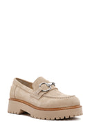 Women's Beige Thick Soled Suede Leather Masculine Loafer | Derimod