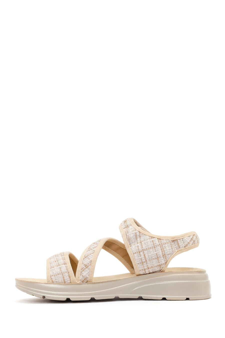 Women's Beige Chunky Sole Patterned Fabric Sandals