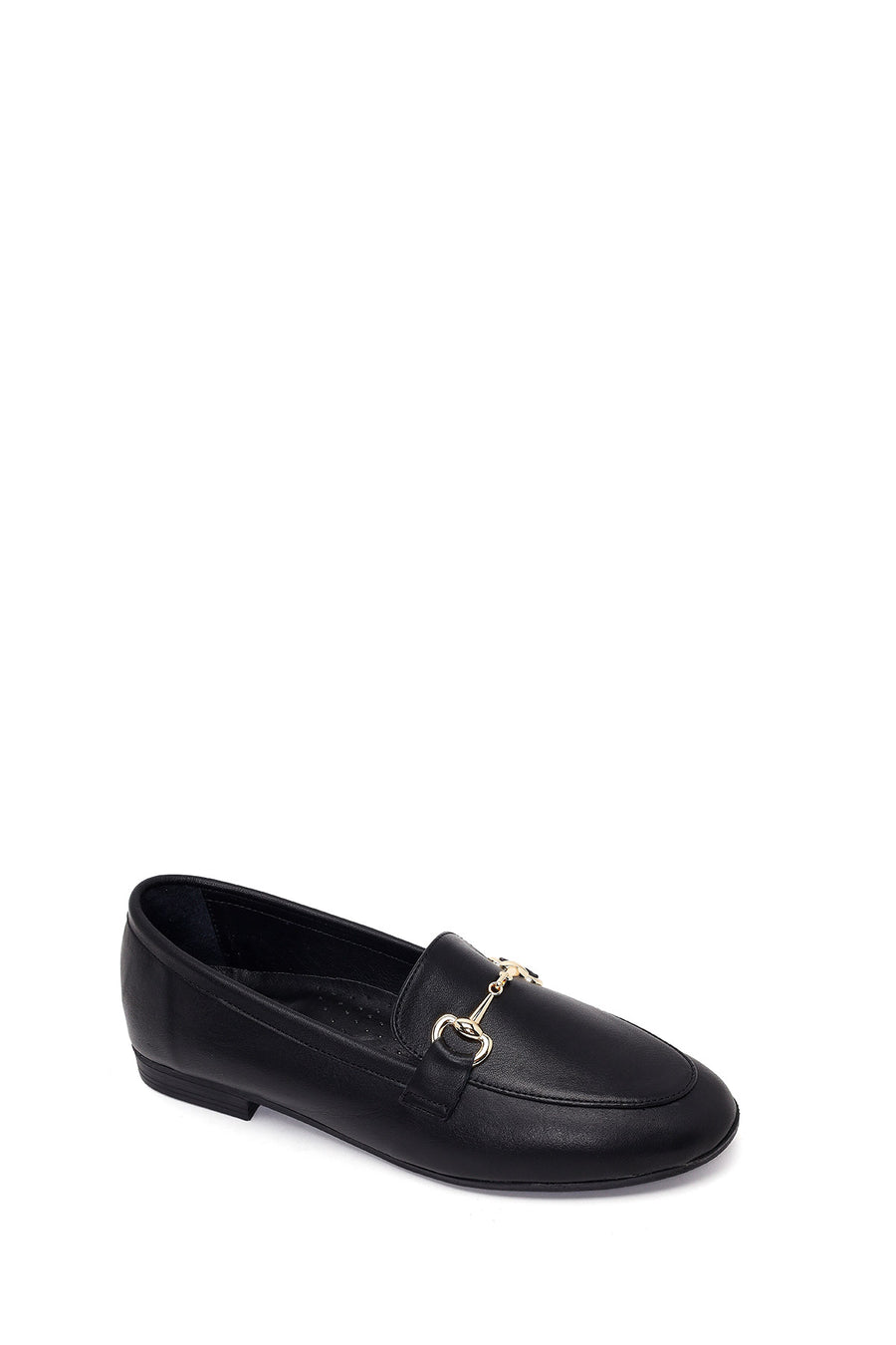 Kadın Siyah Tokalı Deri Klasik Loafer