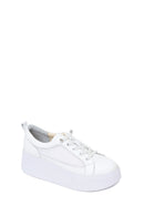 Woman White Lace-Up Thick-Soled Leather Sneaker | Derimod