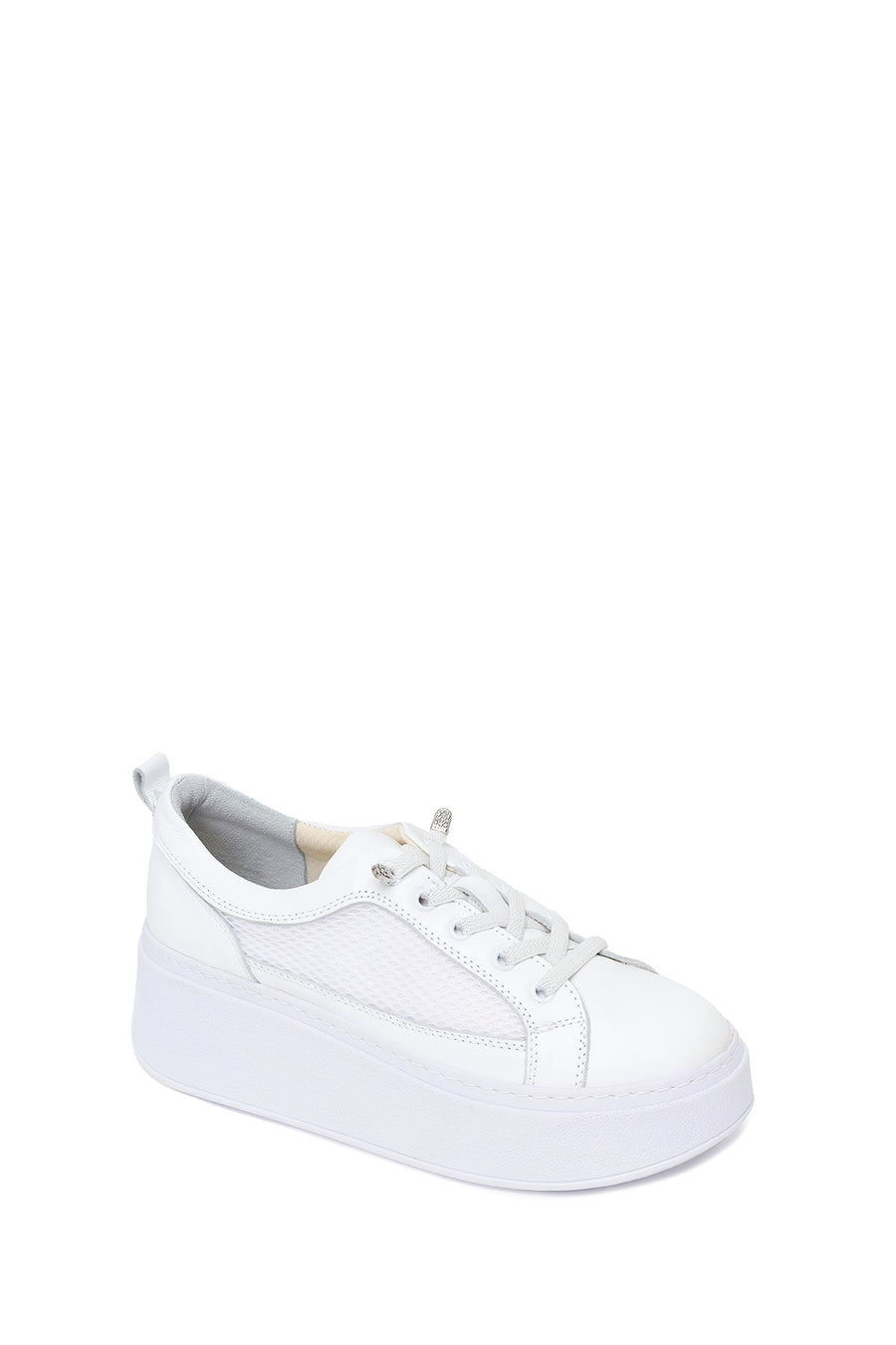 Woman White Lace-Up Thick-Soled Leather Sneaker