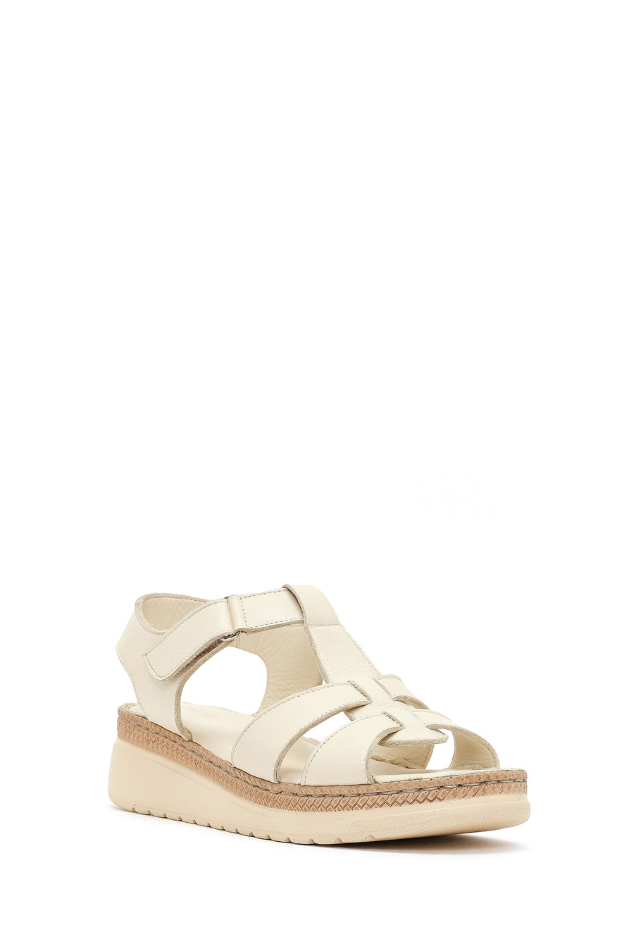 Women's Cream Thick-Soled Leather Comfort Sandals