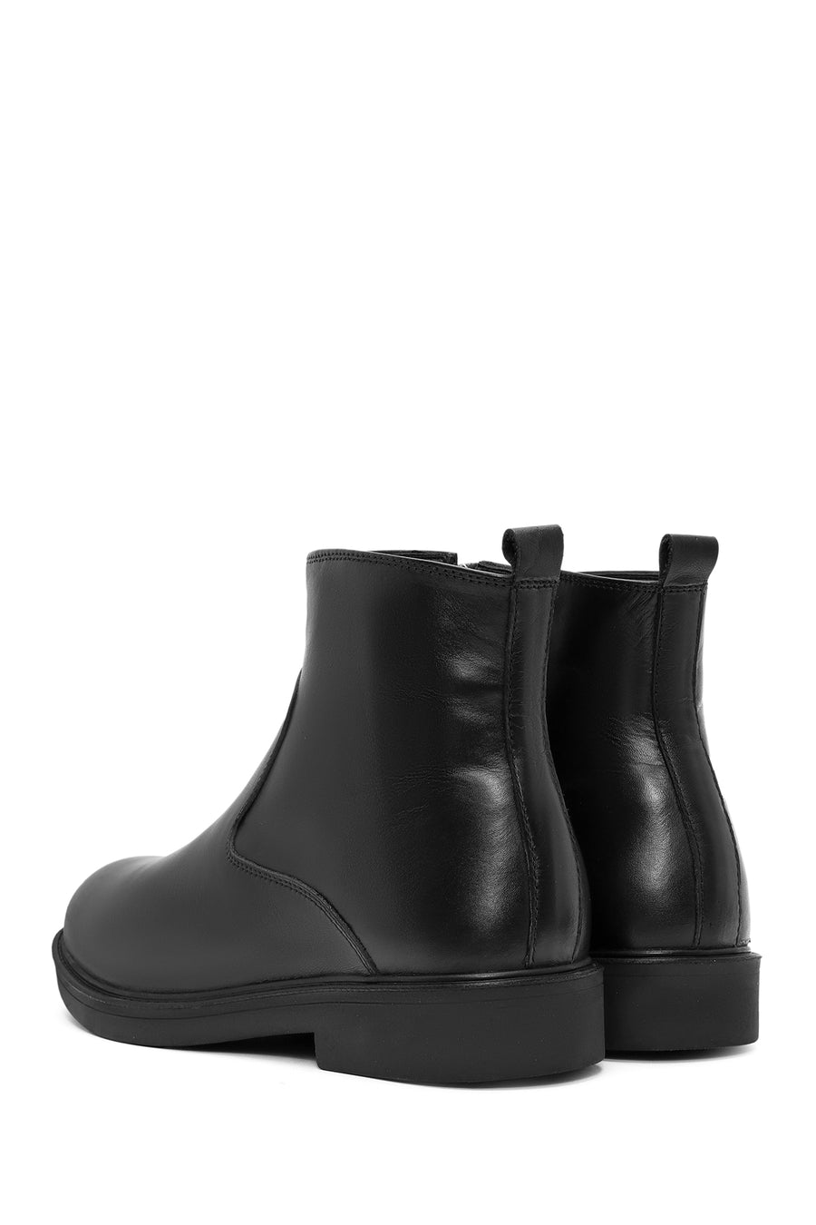 Men's Black Zippered Leather Casual Boots