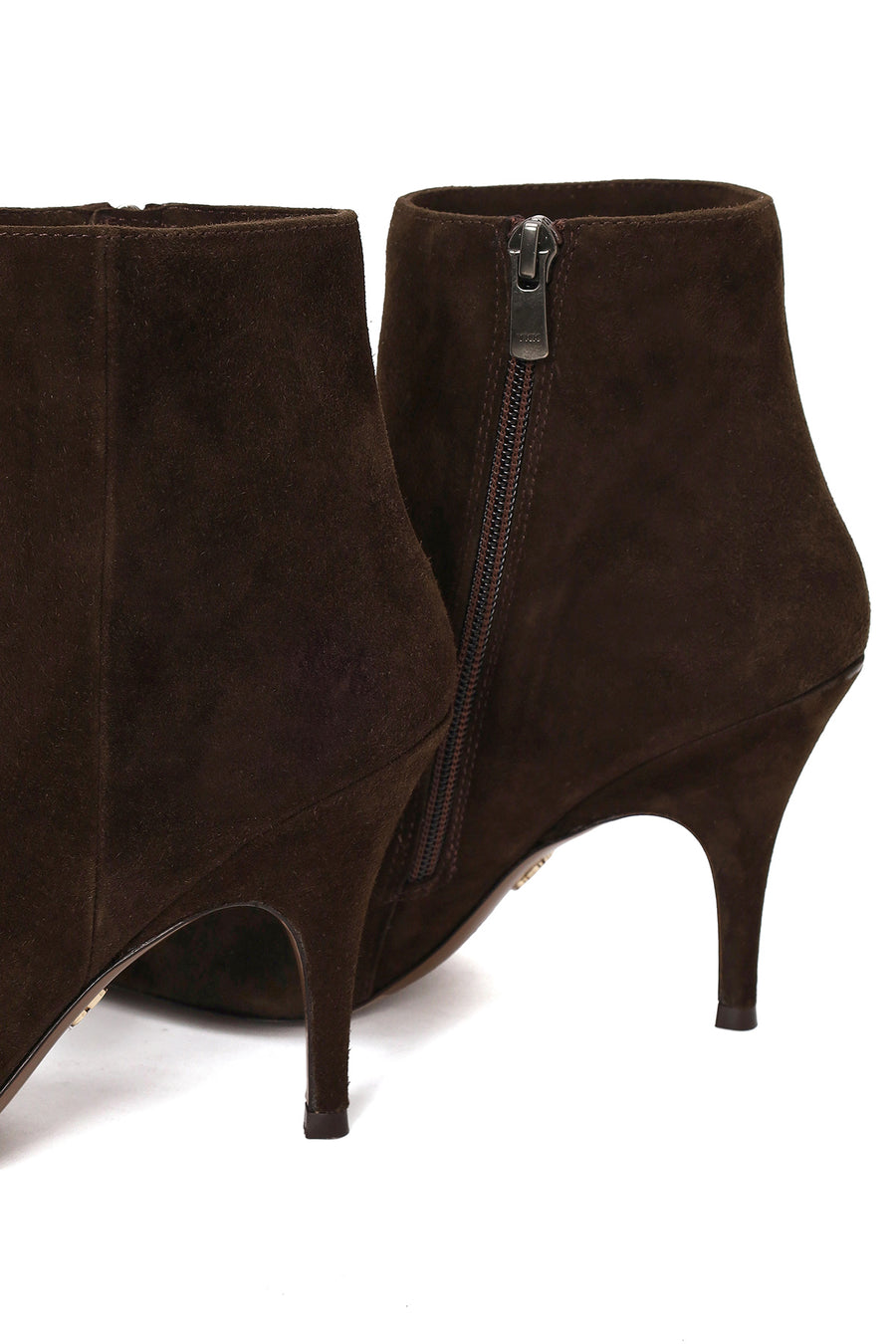 Woman Brown Zip Closure High Thin Heeled Suede Boots