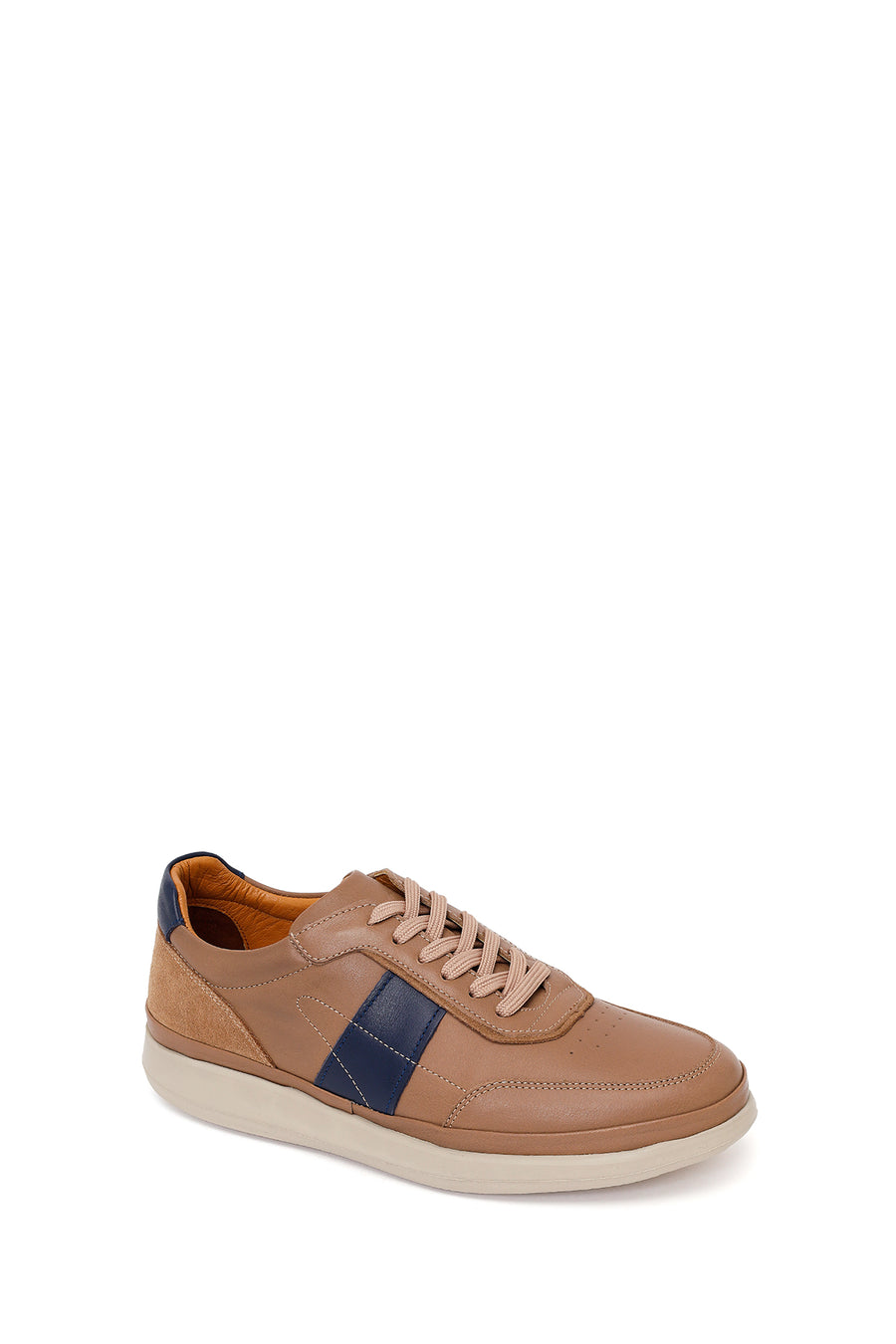 Erkek Bej Bağcıklı Deri Casual Sneaker