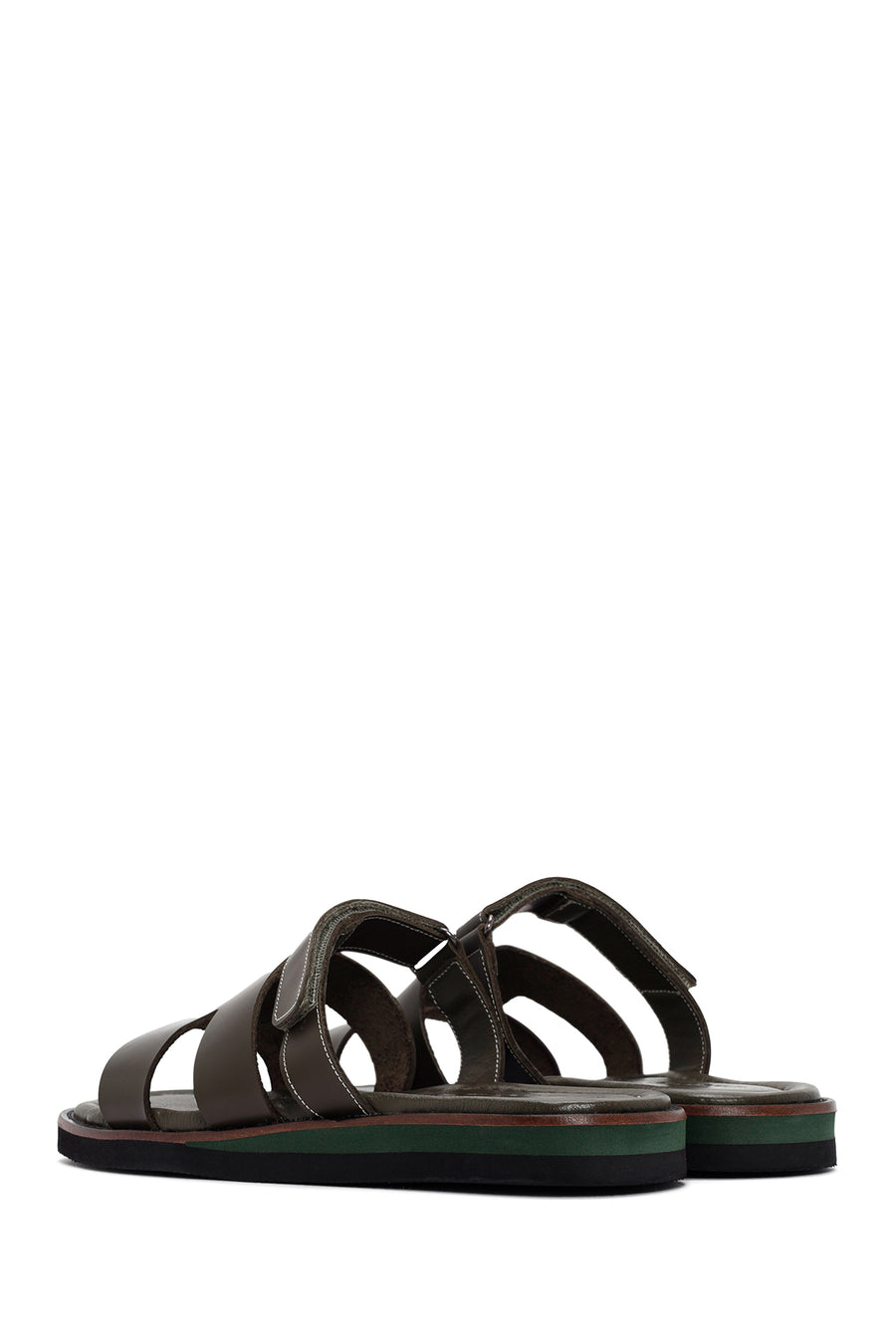 Women's Green Leather Comfort Slippers