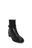 Woman Black Zip Closure Thick-Heeled Leather Boots | Derimod