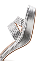 Women's Silver Metallic Thick Heeled Sandals | Derimod