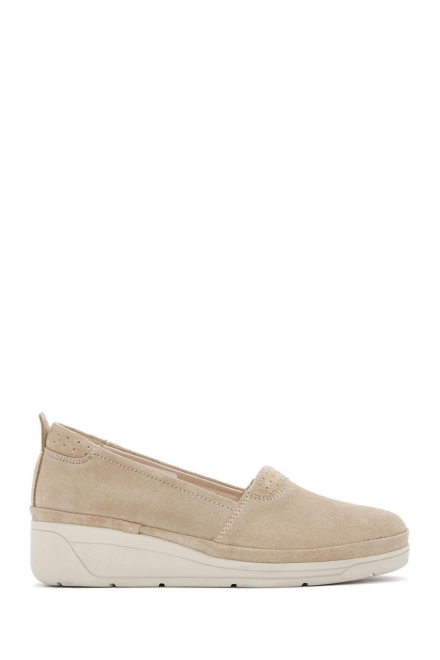 Women's Beige Wedge Heel Suede Leather Comfort Loafer 25SFD501310 | Derimod