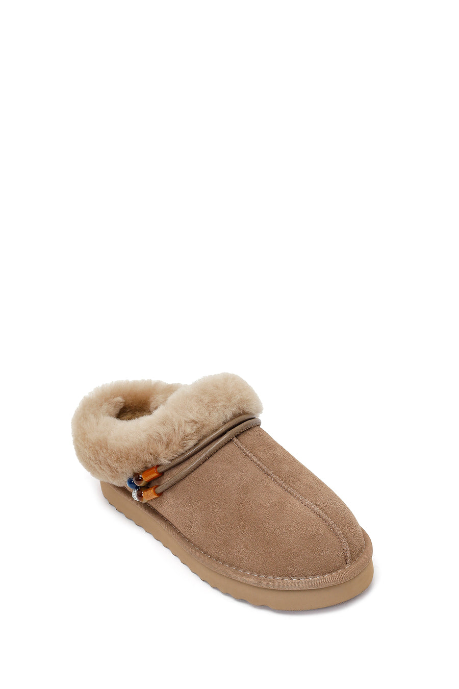 Woman Mink Stone-Embellished Suede Teddy Slipper