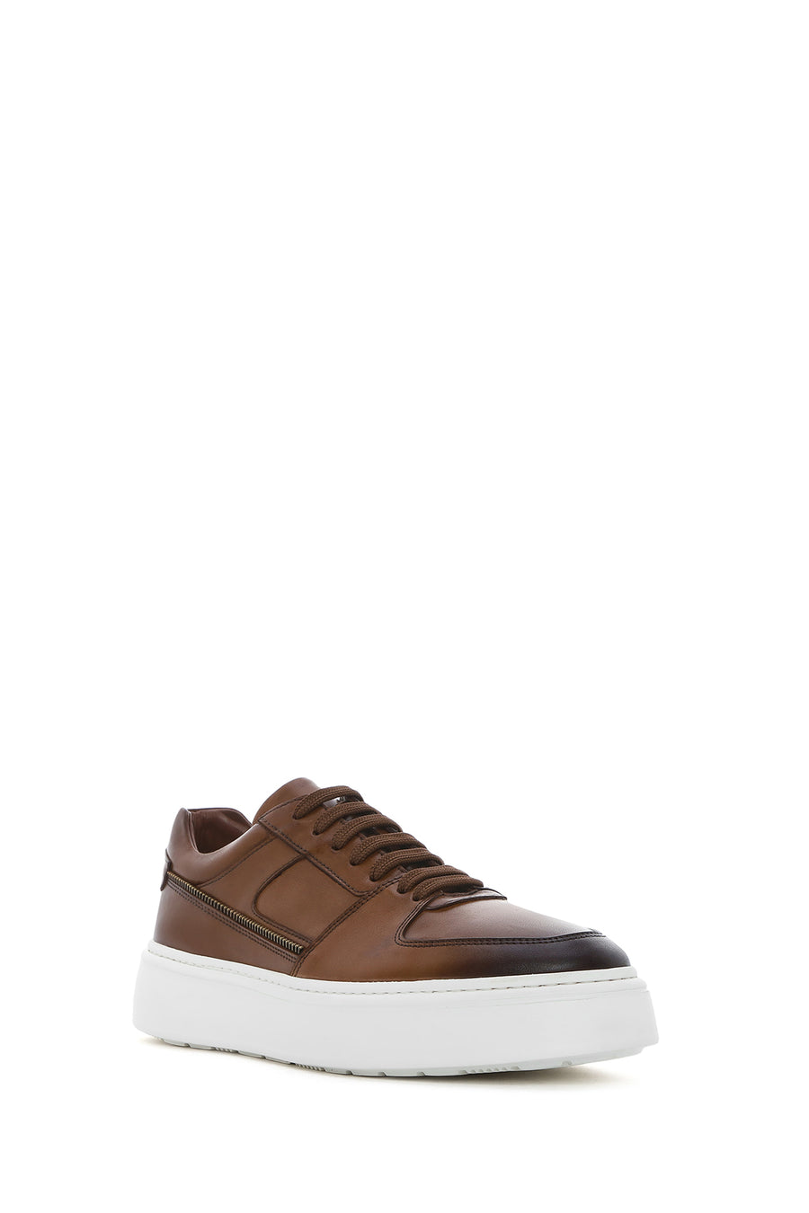 Erkek Taba Bağcıklı Kalın Tabanlı Deri Sneaker